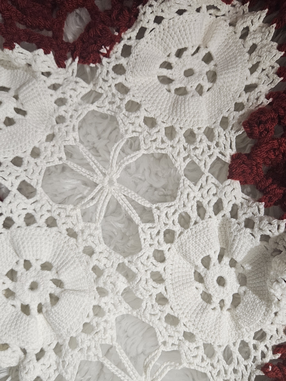 Hand Crafted White Burgundy Crochet Swim Coverup 2 Piece Set - Picture 5 of 17